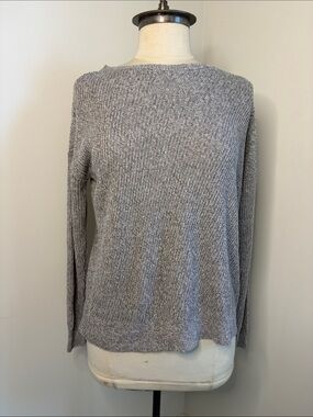 EILEEN FISHER Organic Linen Cotton Open Knit Heather Grey Sweater Petite SIZE LG